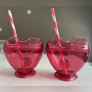Heart-Shaped Pink Drink Cups with Straws